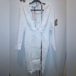 🤍 NWT House of CB London white long-sleeved, knee-length dress size L